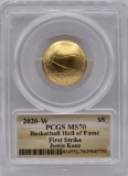 2020-W United States Basketball Hall Of Fame $5 Gold Commemorative Uncirculated Coin PCGS MS 70