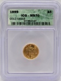 1999 United States $5 American Eagle 1/10 Ounce Fine Gold Coin ICG MS 70