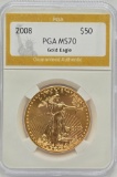 2008 United States $50 American Eagle One Ounce Fine Gold Coin PGA MS 70