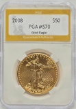 2008 United States $50 American Eagle One Ounce Fine Gold Coin PGA MS 70