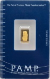 Swiss PAMP 1 Gram .9999 Fine Gold Bar In Original Packaging