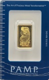 Swiss PAMP 10 Gram .9999 Fine Gold Bar In Original Packaging