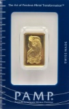 Swiss PAMP 10 Gram .9999 Fine Gold Bar In Original Packaging