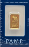 Swiss PAMP 10 Gram .9999 Fine Gold Bar In Original Packaging