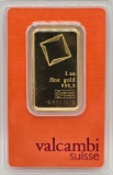 Swiss Valcambi One Troy Ounce .9999 Fine Gold Bar In Original Packaging