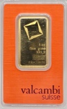 Swiss Valcambi One Troy Ounce .9999 Fine Gold Bar In Original Packaging