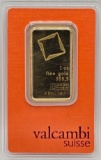 Swiss Valcambi One Troy Ounce .9999 Fine Gold Bar In Original Packaging
