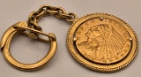 18K Yellow Gold Keychain With U.S. 1909-D $5 Indian Head Gold Piece