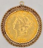 14K Yellow Gold Pendant With U.S. 1894-S $20 Liberty Head Gold Piece
