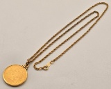 1906-S United States $5 Liberty Head Gold Piece With Gold-Filled Bezel & Chain