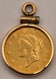 1849-1854 United States $1 Liberty Head Gold Piece Love Token In 14K Gold Bezel