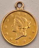 1853 United States $1 Liberty Head Gold Coin With Attached Bail