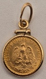 1919 Mexico Dos Pesos Gold Coin In 10K Gold Bezel