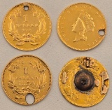 (4) 1854-1889 United States $1 Indian Head Gold Coins Love Tokens-Holes-Damaged