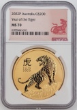 2022 Australia Year Of The Tiger $200 Two Ounce .9999 Fine Gold Coin NGC MS 70