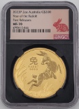 2023 P Australia Year Of The Rabbit $200 Two Ounce .9999 Fine Gold Coin NGC MS 70