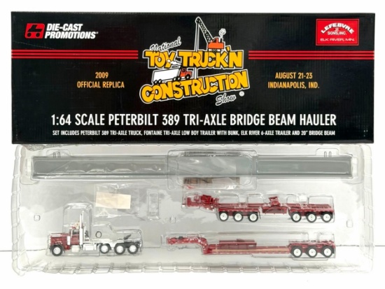 DCP 1:64 Lefebvre Sons Inc. Peterbilt 389 Tri-Axle Bridge Beam Hauler with Box