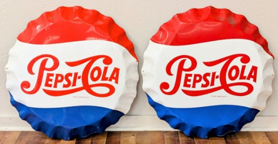(2) Vtg 27in Pepsi-Cola Cap Advertising Signs