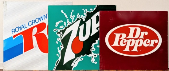 (3) 7-Up, RC Cola, & Dr. Pepper Metal Advertising Signs