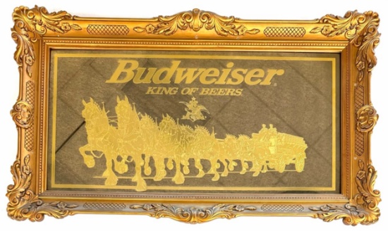 Large Budweiser King Of Beers Gold Clydesdale Horse Mirror Bar Advertising Sign