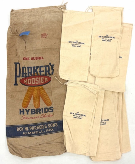 (15) Roy Parker & Sons Hybrid Seed Corn Canvas Bags with Parker Cloth Seed Sack