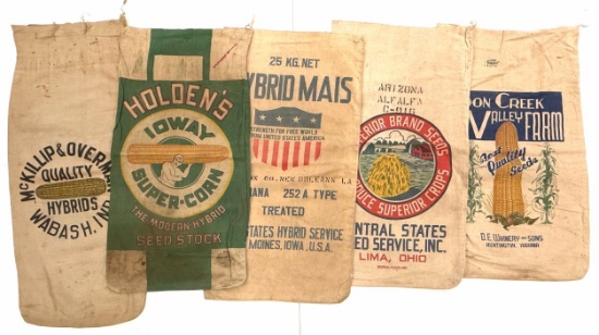 (5) Canvas Advertising Hybrid Seed Corn Sacks.