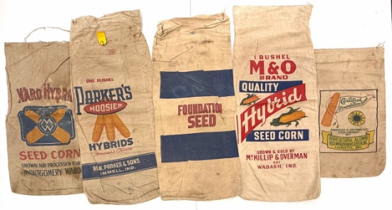(5) Canvas Advertising Hybrid Seed Corn Sacks.