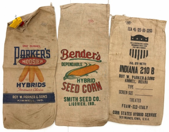 (3) Canvas Noble County Hybrid Seed Corn Advertising  Sacks