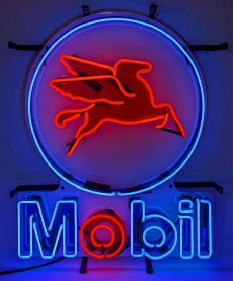 Mobil Gas Pegasus Flying Horse 2-Color Neon Sign With Backing 15in x 19in