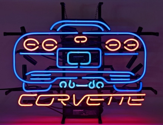 Chevrolet Corvette Rear End 3-Color Neon Sign 19in x 15in