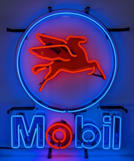 Mobil Gas Pegasus Flying Horse 2-Color Neon Sign with Backing 15in x 19in