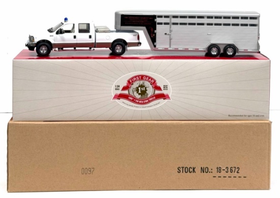 1st Gear 1:34 Hershey Kurtz Ford Super Duty with Stock Trailer in Box, No. 97