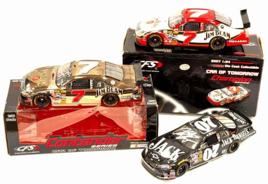 (3) 1:24 Autographed Robby Gordon & Clint Bowyer #7 Jim Beam & Jack Daniels Diecast Collectibles
