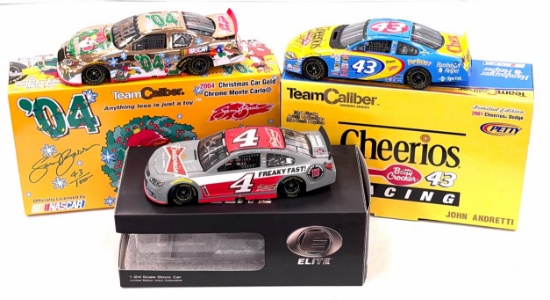 (3) 1:24 Autographed Richard Petty, Kevin Harvick, & Sam Bass Diecast Collectibles In Boxes