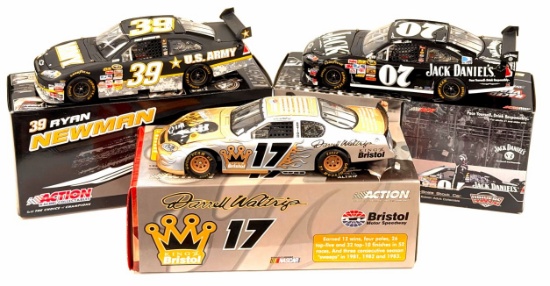 (3) 1:24 Autographed Darrell Waltrip, Ryan Newman, & Clint Bowyer Diecast Collectables In Boxes
