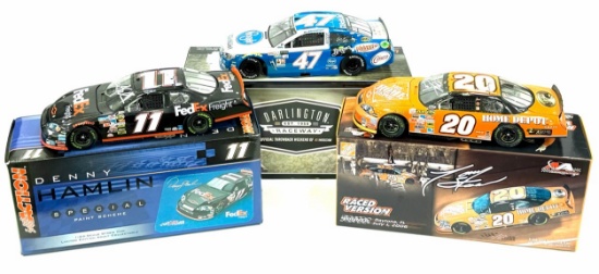 (3) 1:24 Autographed Tony Stewart, Denny Hamlin, & AJ Allmendinger Die-Cast Collectables