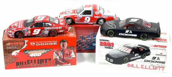 (3) 1:24 Autographed Bill Elliott Die-Cast Collectables