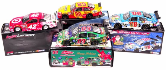 (4) 1:24 Autographed Sam Bass, Kyle Larson, & Kevin Harvick Die-Cast Collectables