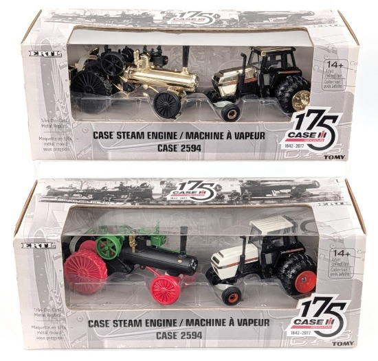 1/64 Ertl Case Steam Engine and Case 2594 Tractor Gold & Regular Version