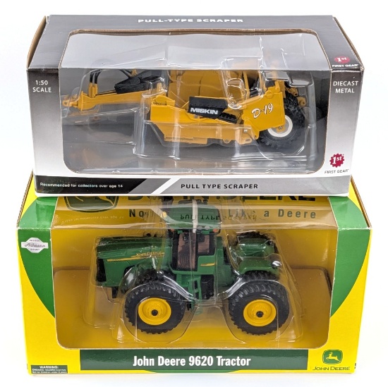 1/50 Athearn John Deere 9620 Tractor with First Gear Miskin Scraper