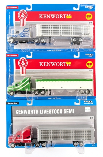 1/64 Ertl Kenworth Trucks with Livestock Trailers and Grain Trailer