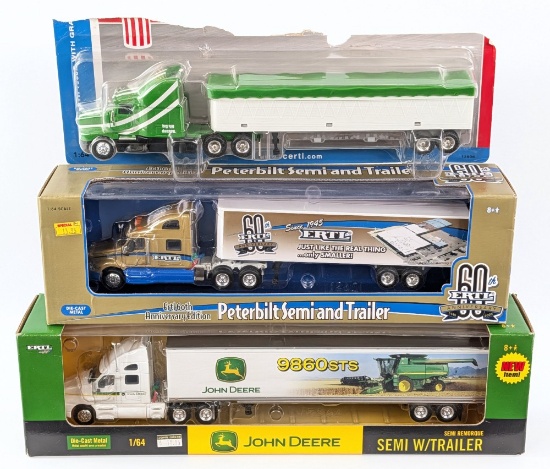 (3) 1/64 Ertl Semi Trucks with Trailers