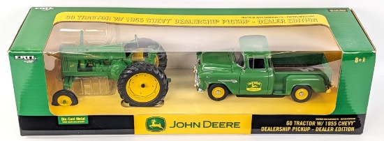 Ertl John Deere 60 Tractor with 1955 Chevy Dealership Pickup Truck