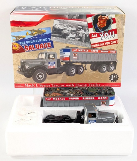 1/34 First Gear L Model Mack Truck with Scrap Dump Trailer