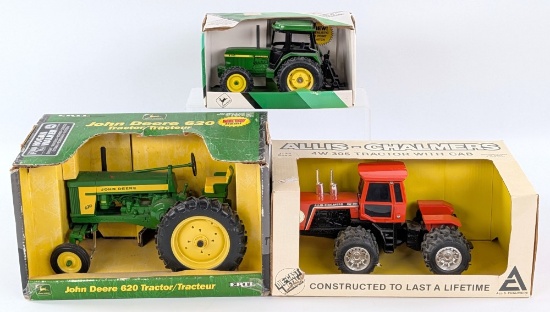 Ertl John Deere 620, John Deere 3140, and Allis-Chalmers 4W-305 Tractors