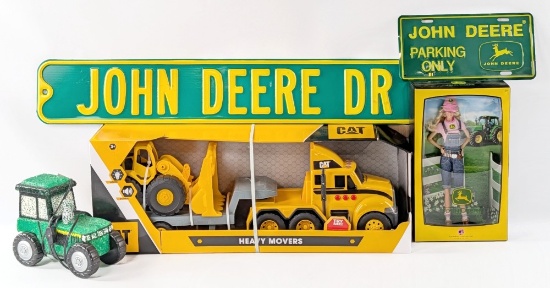 John Deere Barbie, Road Sign, License Plate, Night Light, and CAT Truck