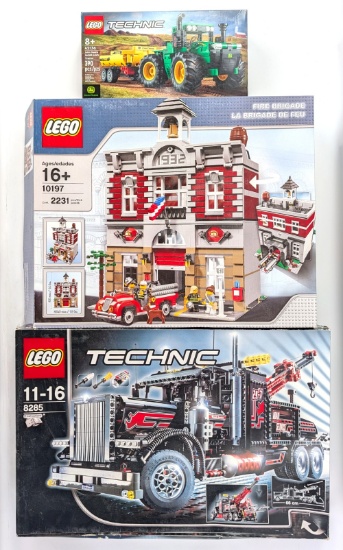 Lego Heavy Duty Tow Truck, Fire Brigade, and John Deere Tractor