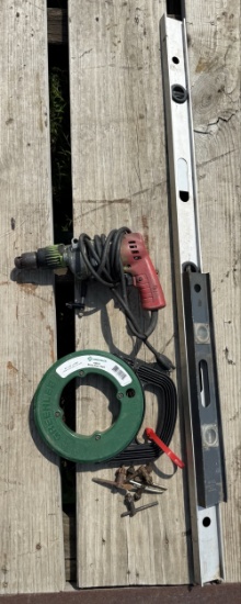 Greenlee 438-5 65ÕX 1/8Ó Steel Fish Tape , 2 Bubble Levels, Milwaukee Corded Electric Drill, & More
