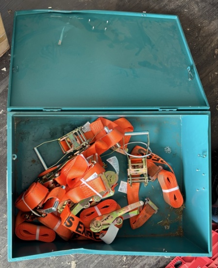 8 Cargo Control High-Vis Orange E-Track Ratchet Tie-Down Straps & Teal Tool Box