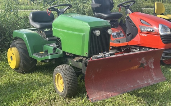 John Deere 345 Liquid Cooled Garden Tractor W/ Plow Blade Attachment & Traveller Winch